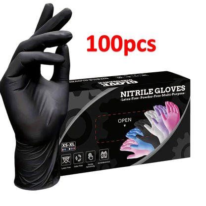 Black Disposable Nitrile Gloves 100pcs – Latex-Free & Powder-Free, Strong & Stretchy, Ideal for Tattoo, Manicure, Salon, Cleaning & Food Prep