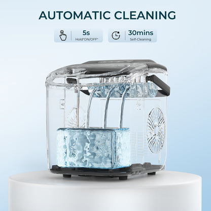 Portable Countertop Ice Maker 26 lbs/24Hr – Makes 9 Ice Cubes in 6 Minutes, Self-Cleaning with Carrying Handle, Ice Basket & Scoop Included, for Kitchen, Camping & RV