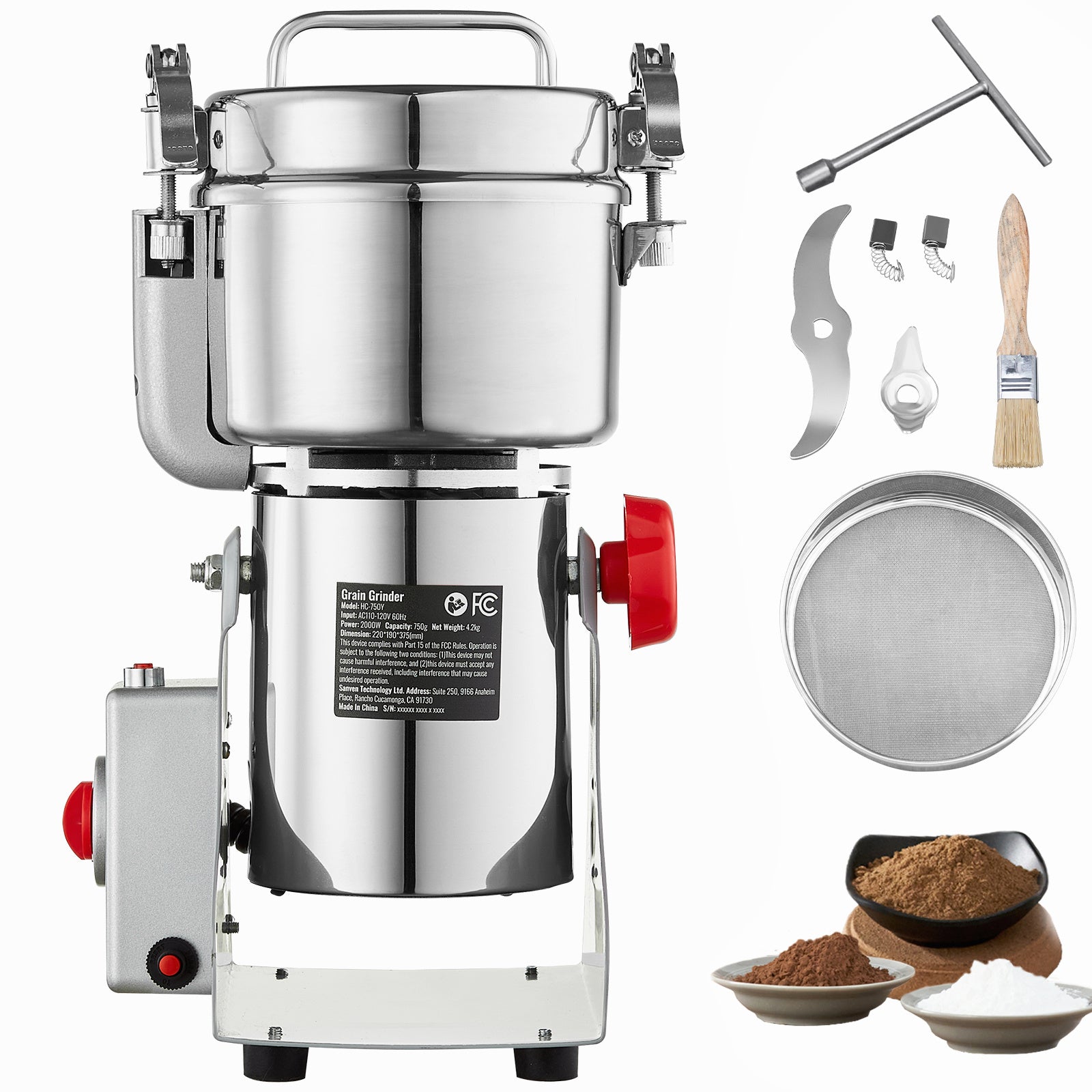 VEVOR Electric Spice Grinder Grain Mill 300/750/1000g High Speed Commercial Powder Machine, Swing & Upright Type, Stainless Steel, 30-300 Mesh – Coffee Beans, Herbs, Grains