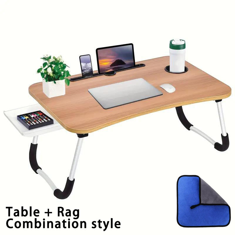 2pcs set of Table and Rag, Extra-Large Portable Laptop Desk with Cup Holder & Drawer - Multifunctional Tray Stand for Bed, Sofa, Floor Use - Sturdy, Durable, Foldable Design