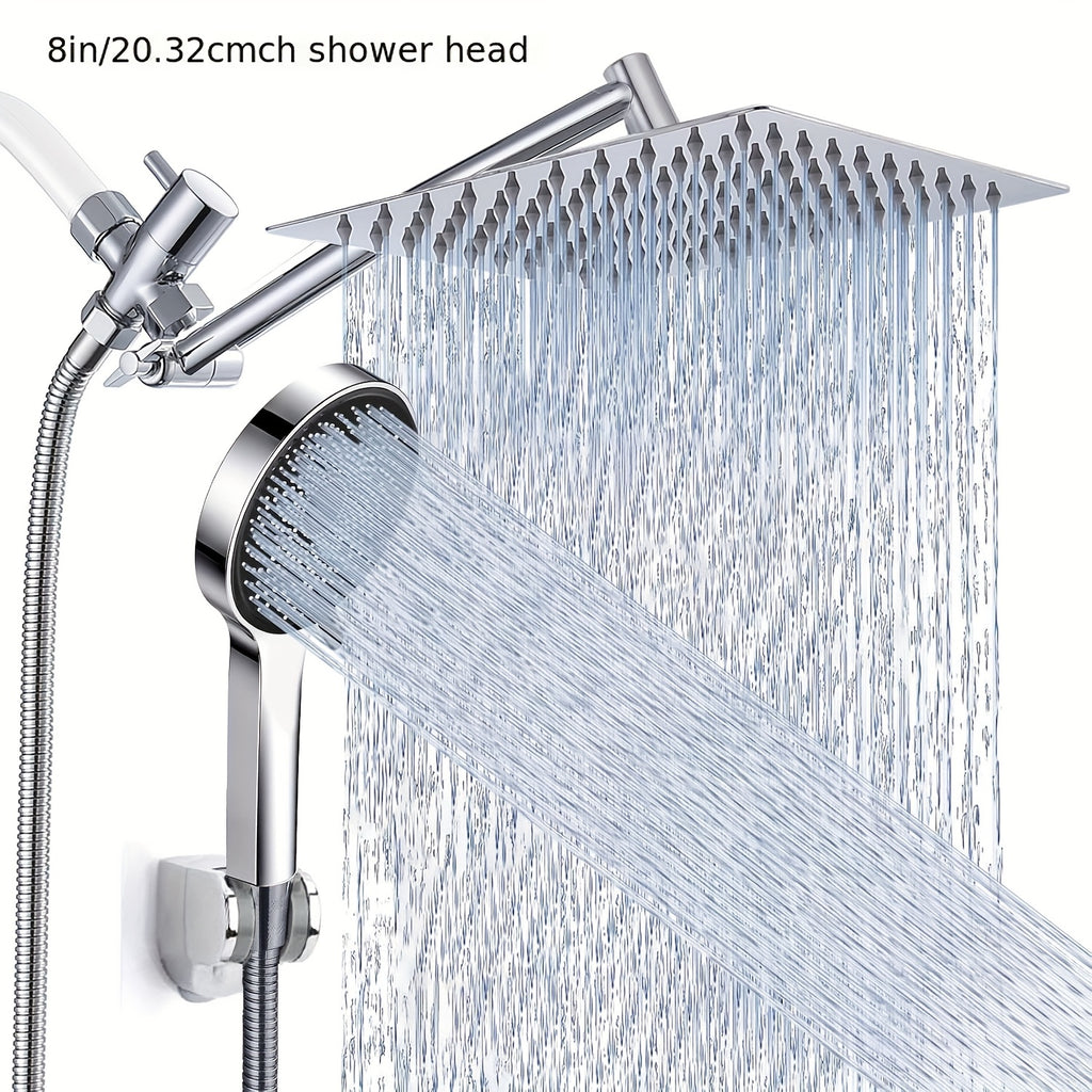Rainfall Shower Head Combo High Pressure – 11'' Extension Arm, 9 Spray Settings, 180° Adjustable, Anti-Leak Silicone Nozzles, Stainless Steel Hose | Handheld Shower Set in Chrome & Matte Black