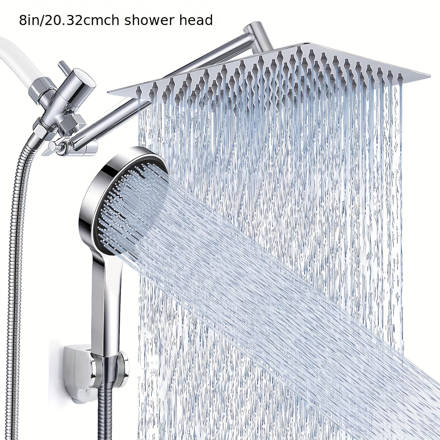 Rainfall Shower Head Combo High Pressure – 11'' Extension Arm, 9 Spray Settings, 180° Adjustable, Anti-Leak Silicone Nozzles, Stainless Steel Hose | Handheld Shower Set in Chrome & Matte Black
