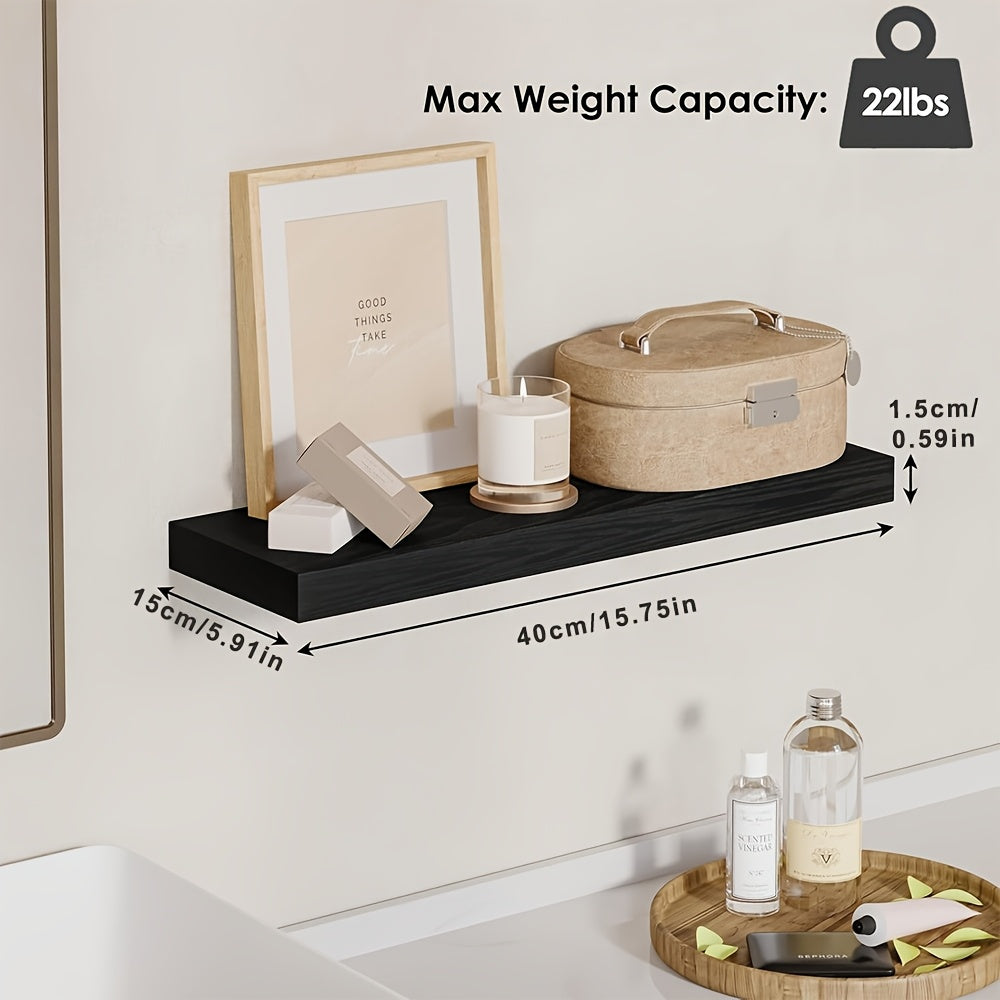 Floating Shelves Wall Mounted 4pcs Set – Hidden Bracket No-Drill Space Saver Shelf for Living Room Bathroom Kitchen Bedroom Wall Decor Storage Rack Brown Black White
