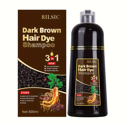 3-in-1 Hair Dye Colour Shampoo – Instant Grey Hair Coverage, Ammonia Free Herbal Formula, Lasts 30 Days for Men & Women | 16.91oz Natural Hair Colouring