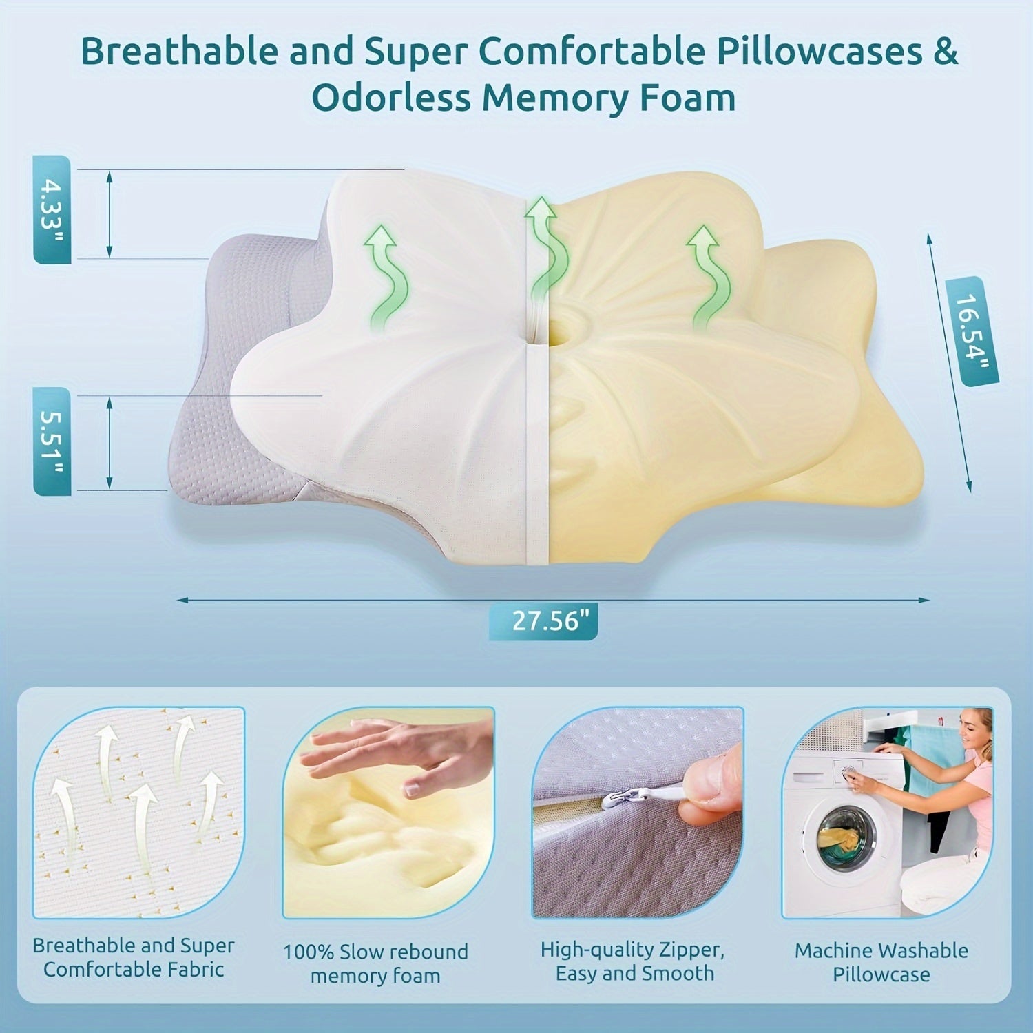 Sleeping Cervical Neck Pillow, Healthy Spine Restore Memory Foam Pillows Fit Shoulder Perfectly, Adjustable Ergonomic Pillow, Bed Pillow for Side Back Stomach Sleeper
