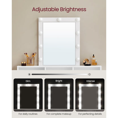 Lighted Vanity Desk with Mirror 31.5" Wide – Makeup Table with 9 Adjustable Brightness Bulbs, 2 Drawers & 3 Storage Compartments, Anti-Tip Kit, Modern White Dressing Table for Bedroom