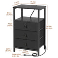 AMHANCIBLE Nightstand with Charging Station & 3 Fabric Drawers - Modern Bedside Table Set of 1 or 2, Spring Design, Bedroom & Living Room End Table Storage
