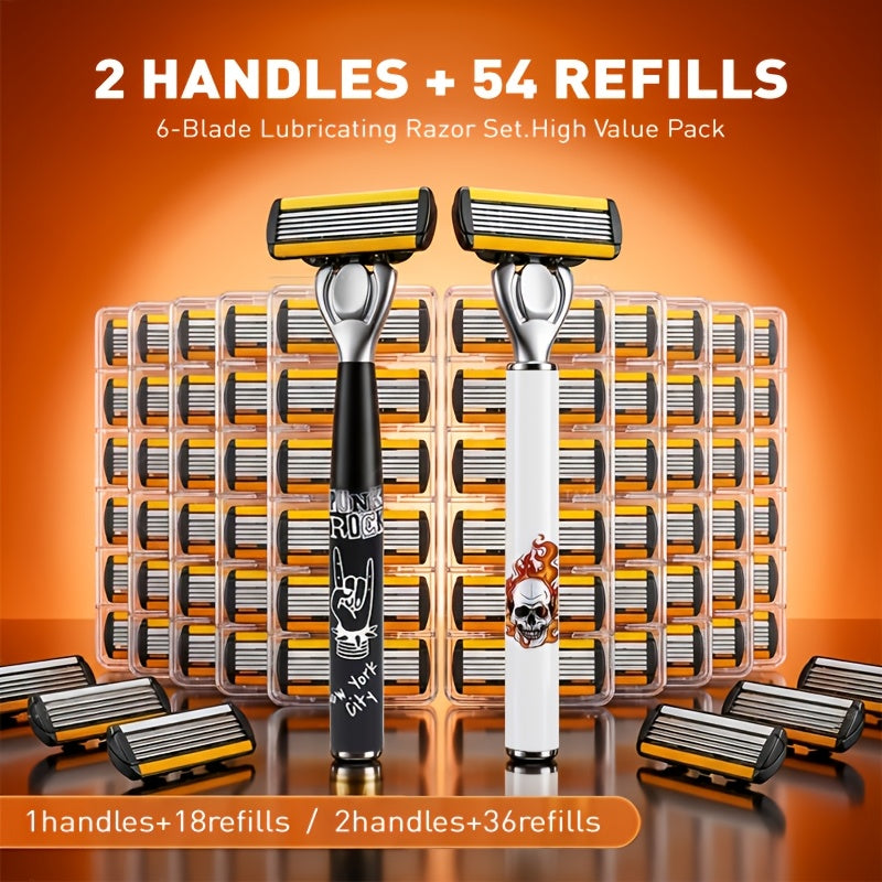 Manual Razor Set, Stainless Steel Razor Set, Men'S Manual Razor, Men'S Razor, High-quality Men'S Razor Set, Men'S Manual Shaver, 1/ 2 Handles + 18/ 36/ 54 Replacement Blades, Stockpiling, Pack