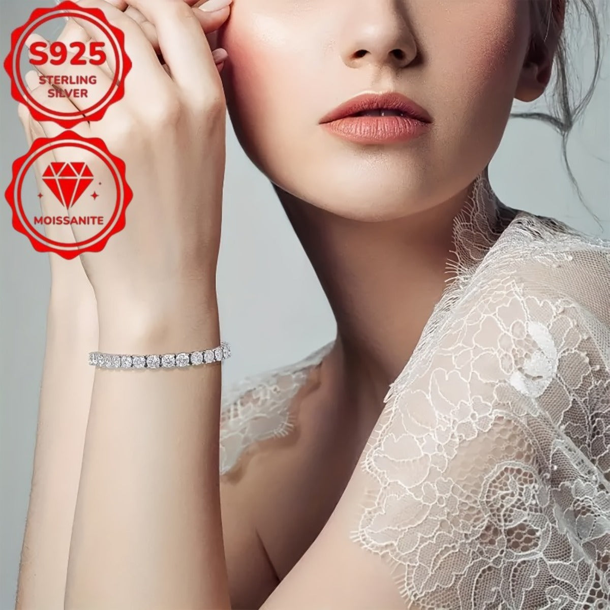 S925 Sterling Silver 4mm Moissanite Tennis Bracelet for Women - Bright Cut Diamond-Like Stones, Elegant Luxury Bracelet for Weddings, Birthdays, Anniversaries & Mother's Day, 10.747g