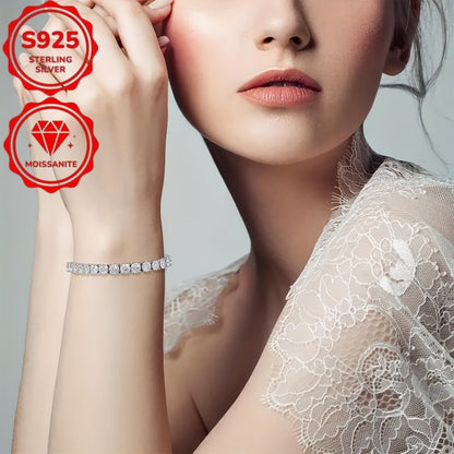 S925 Sterling Silver 4mm Moissanite Tennis Bracelet for Women - Bright Cut Diamond-Like Stones, Elegant Luxury Bracelet for Weddings, Birthdays, Anniversaries & Mother's Day, 10.747g