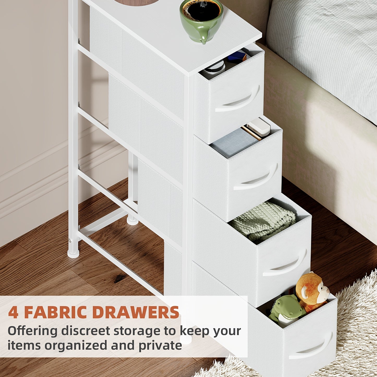 Narrow Dresser with 4 Drawers Slim Fabric Storage Chest – Removable Fabric Bins for Closet, Small Spaces, Bathroom, Bedroom & Laundry Room Organization