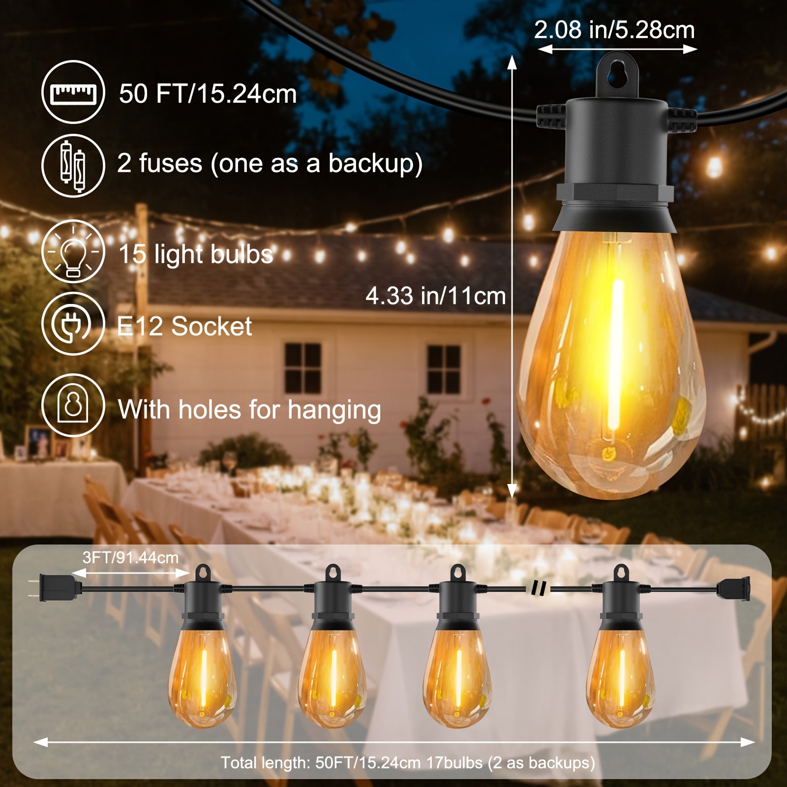 Commercial Grade Patio String Lights 25FT 50FT 100FT with Shatterproof Edison Bulbs – Waterproof Outdoor String Lights for Garden Yard Deck Backyard Party Christmas Halloween Decor