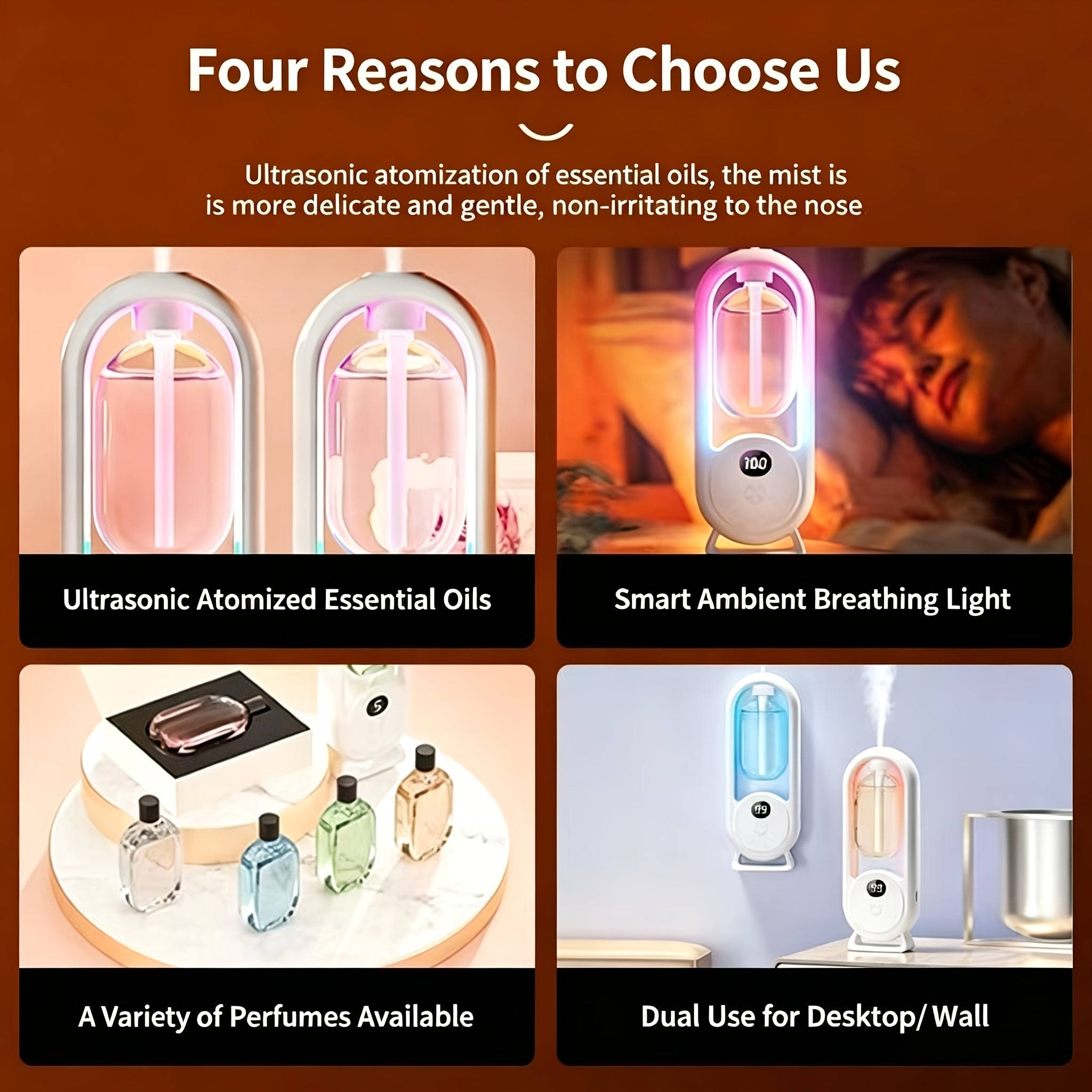 Four Bottles Of Essential Oil for AI Diffuser, 2026 Model, 5-level Timed Automatic Fragrance Function, 1-bottle/3-bottle Set Comes with A Machine, Refill Essential Oil, Five Fragrances, Star-rated Aroma, New Year's Gift, Good Companion