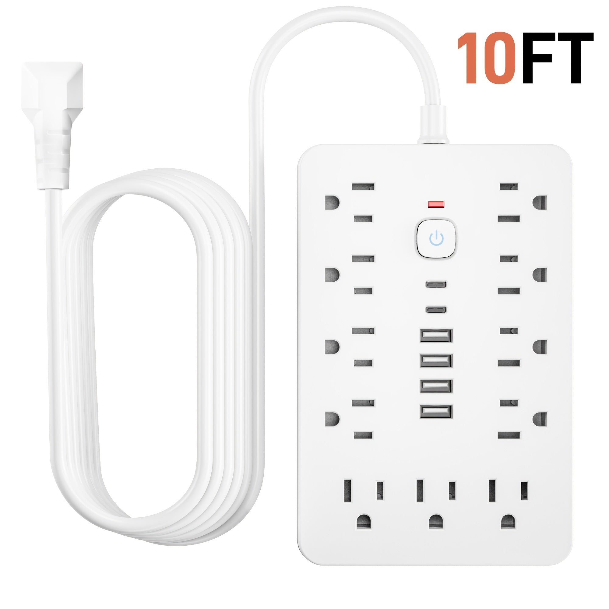 Flat Plug Power Strip Surge Protector 17-in-1 with 11 AC Outlets 4 USB & 2 Type-C Ports – Space-Saving Compact Outlet Expander, 5ft or 10ft Extension Cord for Home Office Kitchen Desk