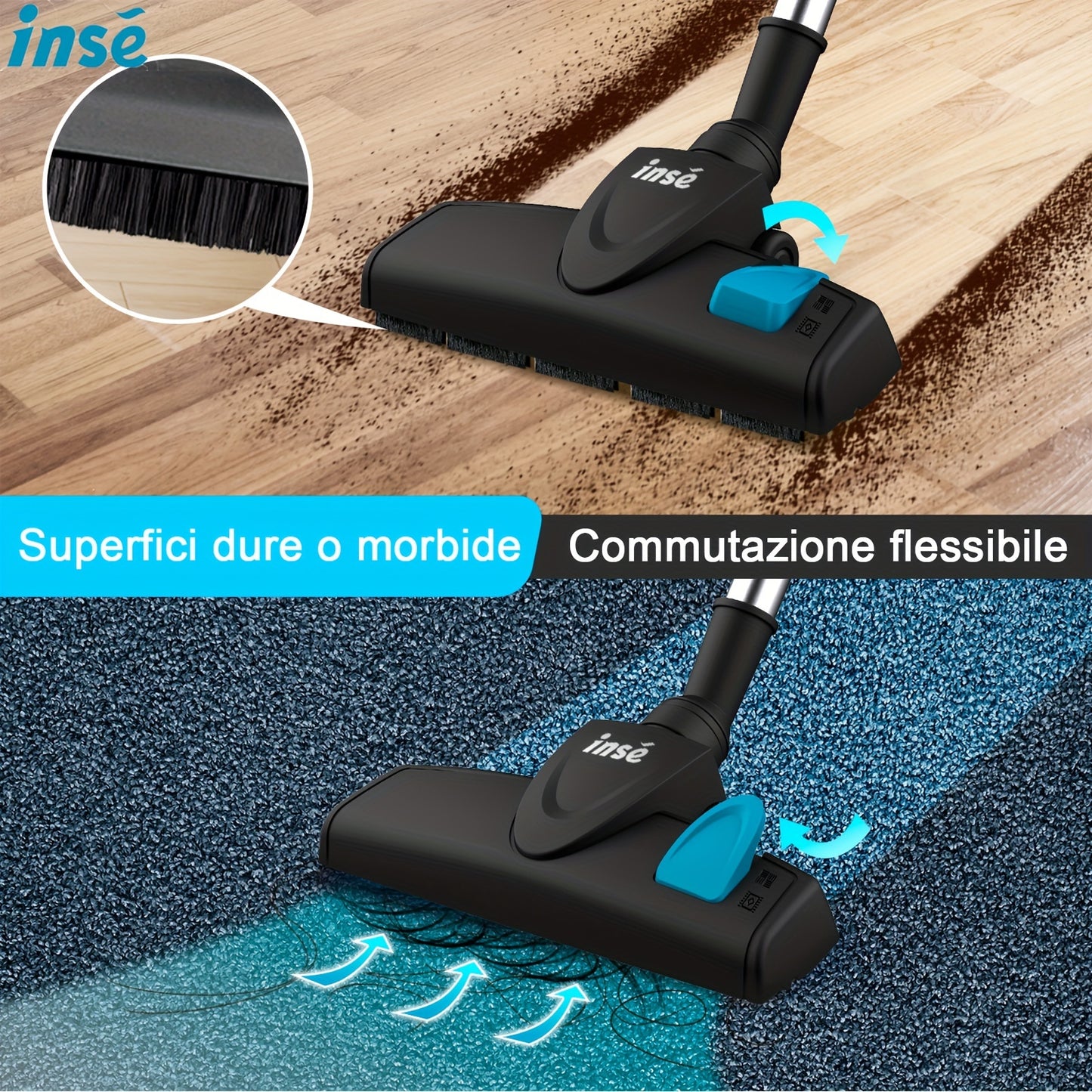 Corded Stick Vacuum Cleaner 600W 18000Pa INSE I5 – Powerful Suction Cyclone Filter, Pet Hair Hardwood Floor & Carpet, Washable Filter, Handheld Corded Vacuum for Home Canada, Blue