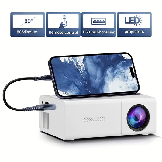 Portable Mini Projector with Native 1080P - Compatible with IOS, Android, Windows & More - Includes Remote Control, USB-Powered, Compact Cube Design, Ideal for Smartphones, PS4, And USB Devices