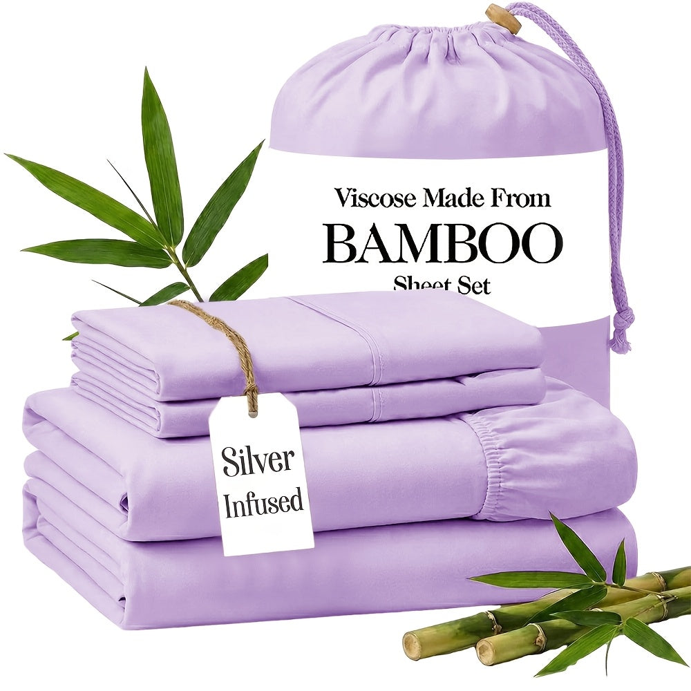 Silver Infused Bamboo Sheet Set 3/4pcs – Ultra-Soft Cooling Bed Sheets with 17" Deep Pockets, Antibacterial Wrinkle-Free Viscose Bedding for Hot Sleepers, Fitted Sheet, Flat Sheet & Pillowcases, Twin Full Queen King, 7 Colours
