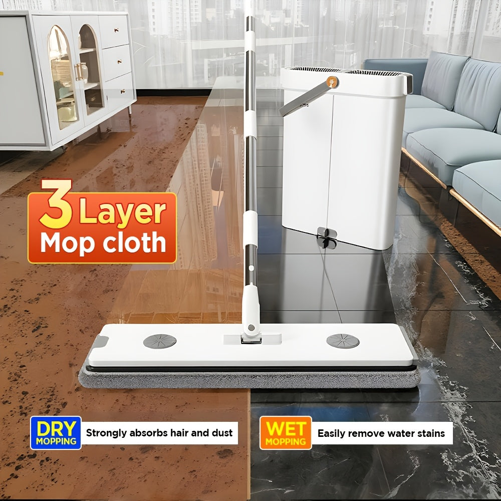 Big Flat Mop and Bucket Set 15.75 Inch with Wringer – Hands-Free Wet & Dry Cleaning, 2 Reusable Microfiber Pads, All Floor Types & Windows, Household Floor Cleaning System | ShopVora CA