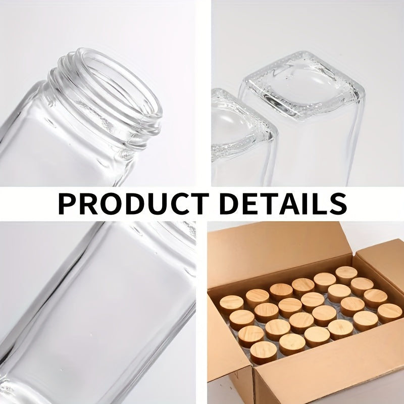 12/24pcs Spice Jars with Labels, Thickened Glass Seasoning Containers with Bamboo Lids, Sealed Seasoning Bottles with Silicone Funnel, Kitchen Supplies And Additions