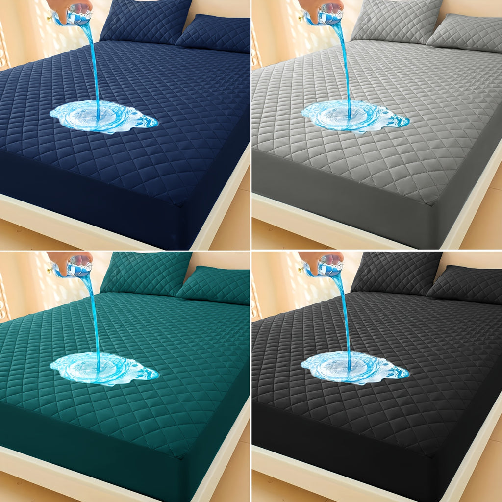 Thickened Waterproof Mattress Protector Soft Comfortable Fitted Bed Cover, Layered Insert Mattress Pad for Bedroom Guest Room Hotel, Twin Full Queen King Size, Blue Green Grey Black