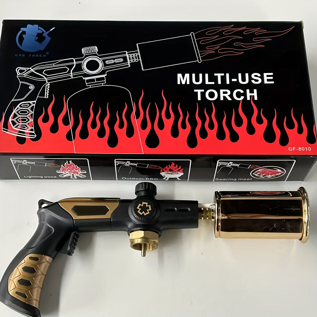 Powerful Grill And Cooking Propane Torch, Sous Vide, Campfire Starter, Adjustable Wood Torch Burner for Searing Steak, BBQ, Welding (Golden) Propane Tank Not Included