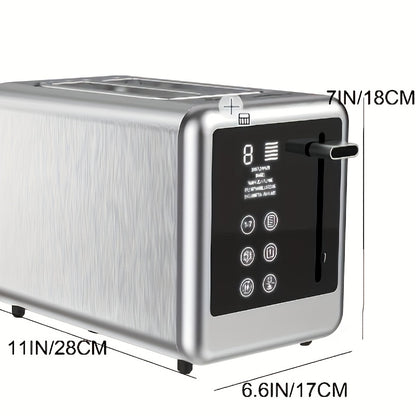 Digital Touchscreen Toaster 2 Slice Stainless Steel – 5 Bread Settings, 6 Browning Levels, Bagel, Defrost & Cancel Functions, 1.5-Inch Wide Slots, Smart Memory Feature for Home Kitchen