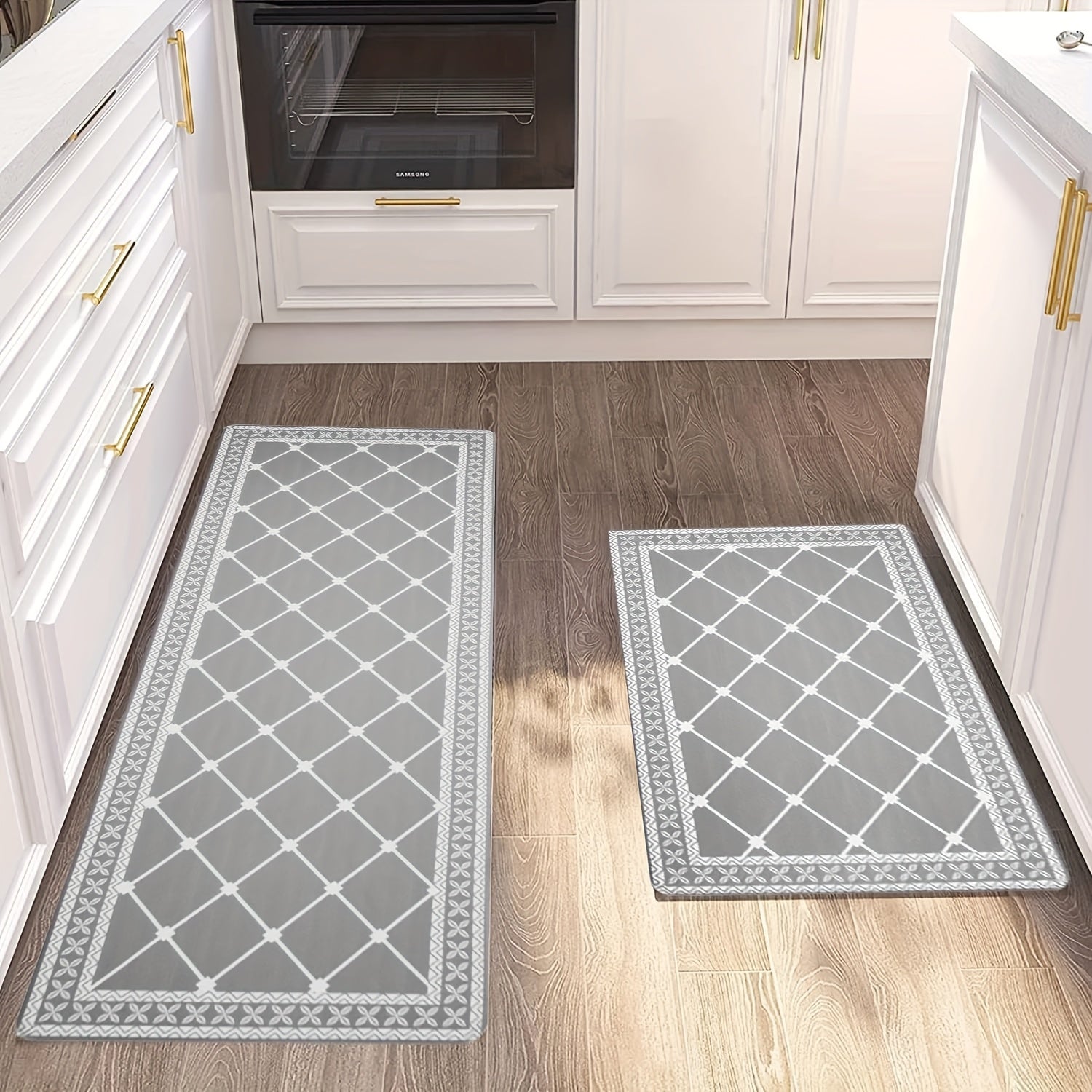 Anti Fatigue Kitchen Mat Set of 2 Non-Slip Cushioned Kitchen Rugs 17x47+17x28 Inch PVC Foam Comfort Standing Mat Farmhouse Kitchen Floor Mats Wipe Clean Runner Rug for Kitchen Laundry Room
