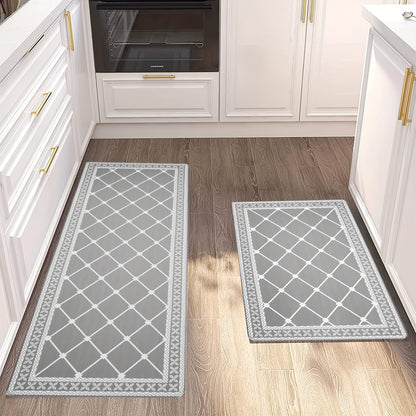 Anti Fatigue Kitchen Mat Set of 2 Non-Slip Cushioned Kitchen Rugs 17x47+17x28 Inch PVC Foam Comfort Standing Mat Farmhouse Kitchen Floor Mats Wipe Clean Runner Rug for Kitchen Laundry Room