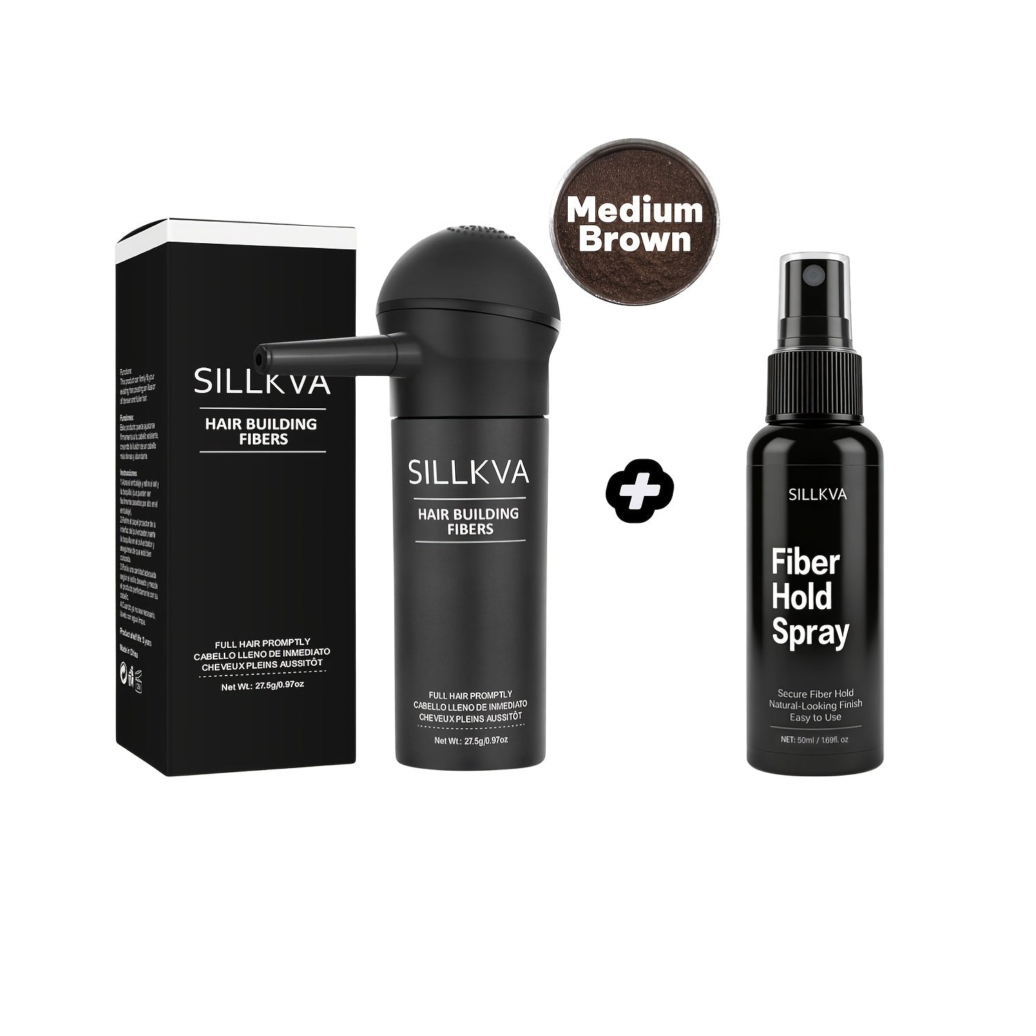 Volumizing Hair Fiber Powder with Applicator - SILLKVA Instant Volume & Natural Coverage for Thinning Hair, Precise Application, 0.97oz, Long-Lasting Hair Thickener for Men & Women