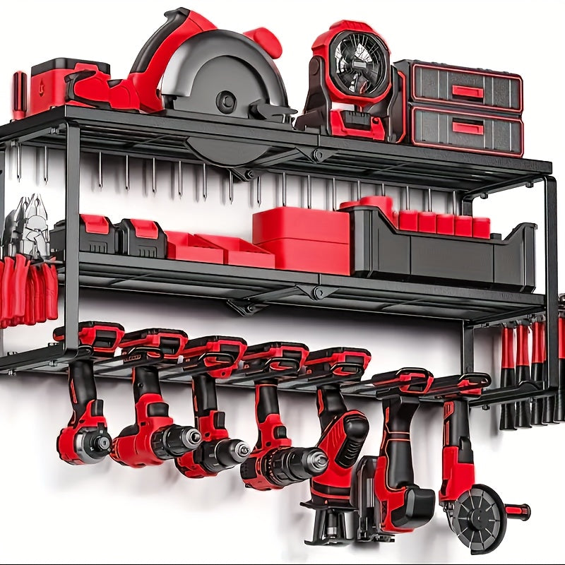 Multi-Layer Garage Tool Storage Rack Wall Mounted with Drill Holder Screw Rack Pliers Rack Hammer Rack – Power Tool Organizer for Workshop Shed, Multiple Size Options, Great Gift for Men