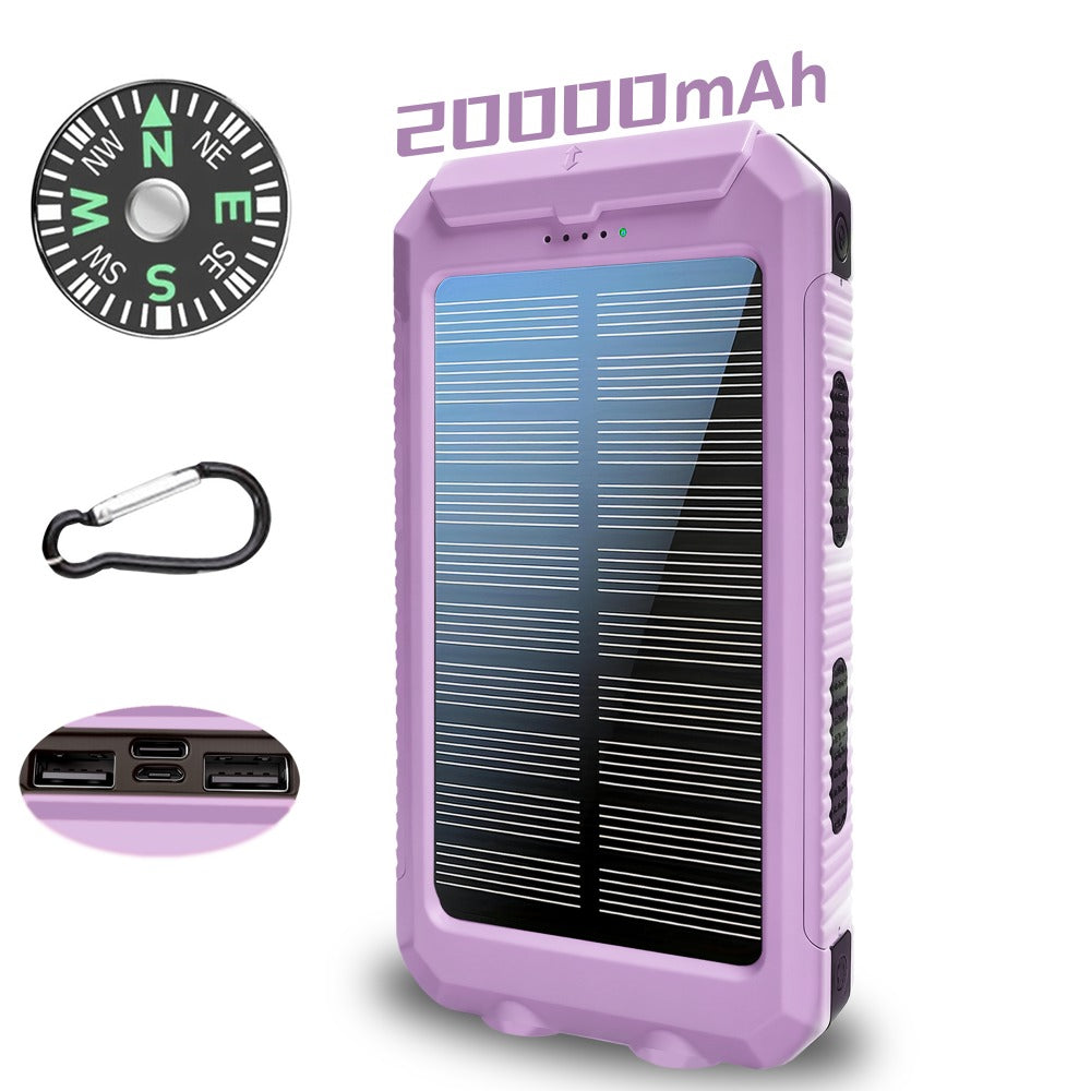 20000mAh Solar Power Bank Portable Solar Charger with Dual USB Ports, Built-in LED Flashlight & Compass – Waterproof Emergency Battery for Camping, Hiking & Outdoor Adventures