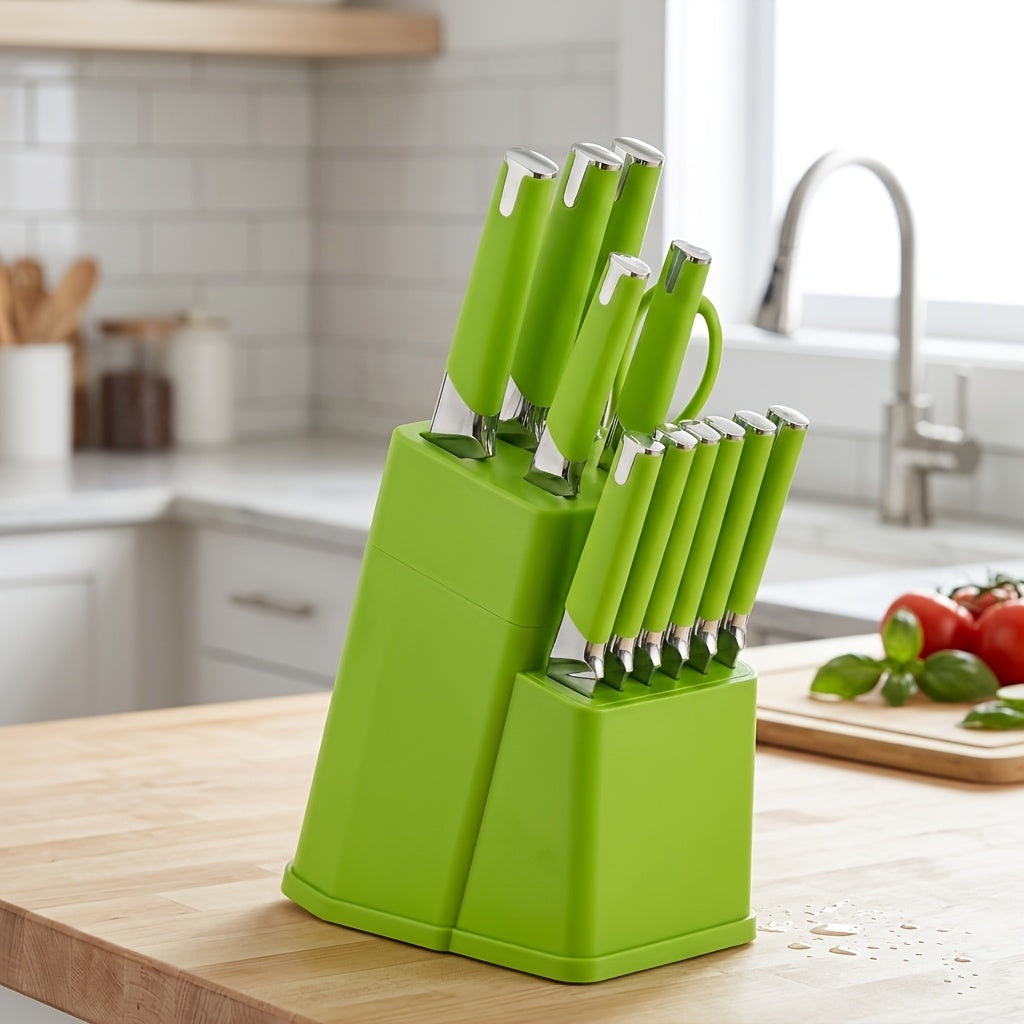 13-Piece Kitchen Knife Set with Block & Holder – 6 Steak Knives, Chef Knife, Bread Knife & Scissors Included – Sharp Stainless Steel Blades – Housewarming Gift for Home Cooks