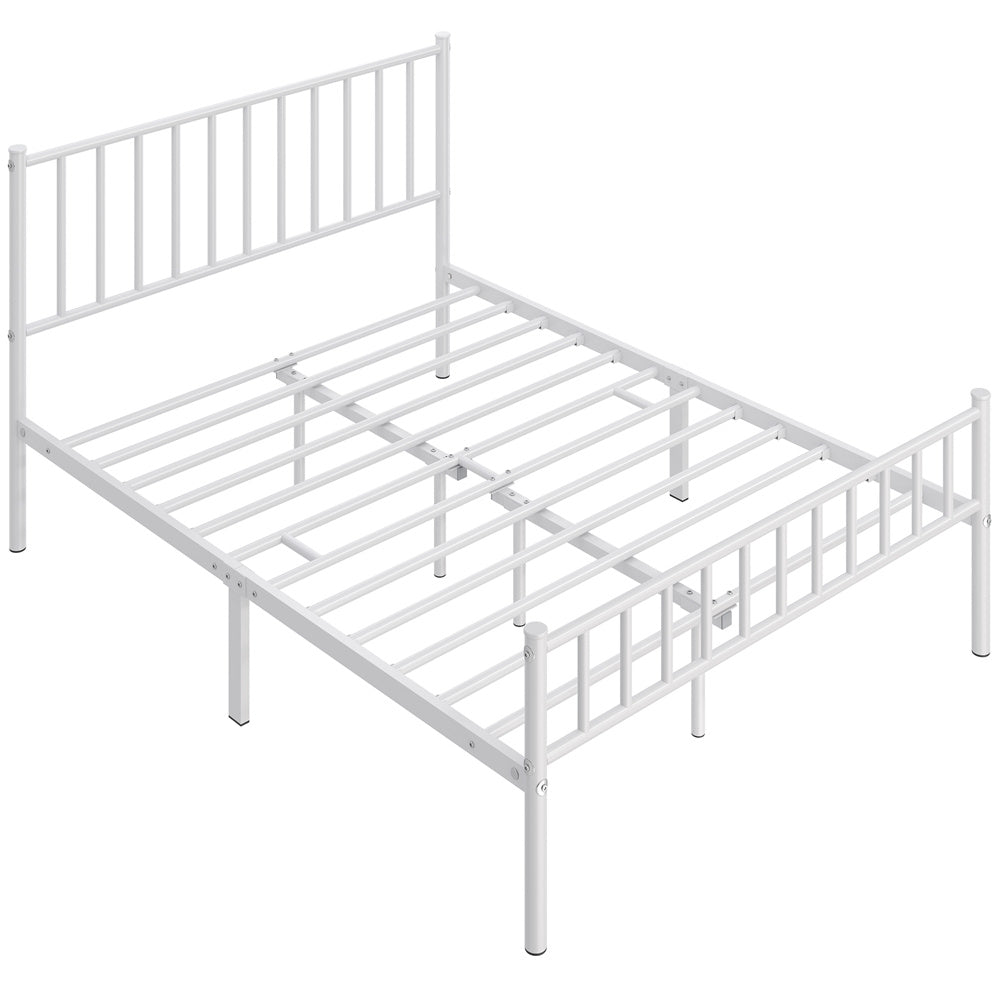 ALDEN DESIGN Bed Frame, Metal Platform Bed Frame, Minimalist Metal Bed Frame with Vertical Bar Headboard and Footboard, Underbed Storage, Bedroom, Farmhouse Metal Bed Foundation for Guest Room, Loft, Condo, Apartment, White/Black, Twin/Full/Queen Size