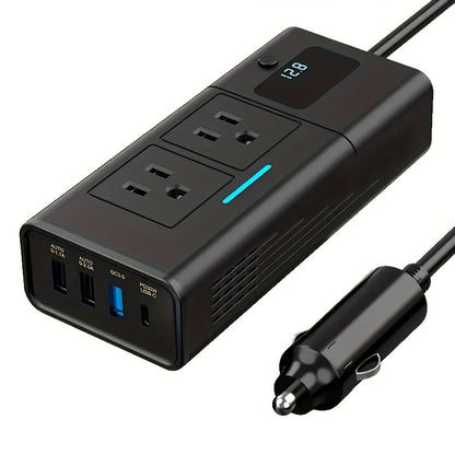 200W Car Power Inverter DC 12V to AC 110V – QC3.0 USB + Type-C + Dual USB Ports, Compact Car Plug Adapter for Laptops, Phones & Devices – Road Trip & Travel Canada