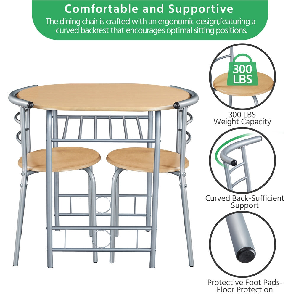 3-Piece Round Dining Table Set for 2 – Space Saving Kitchen Table & Chairs with Steel Legs, Storage Rack | Modern Compact Dining Set for Apartments, Dorm Rooms & Breakfast Nooks