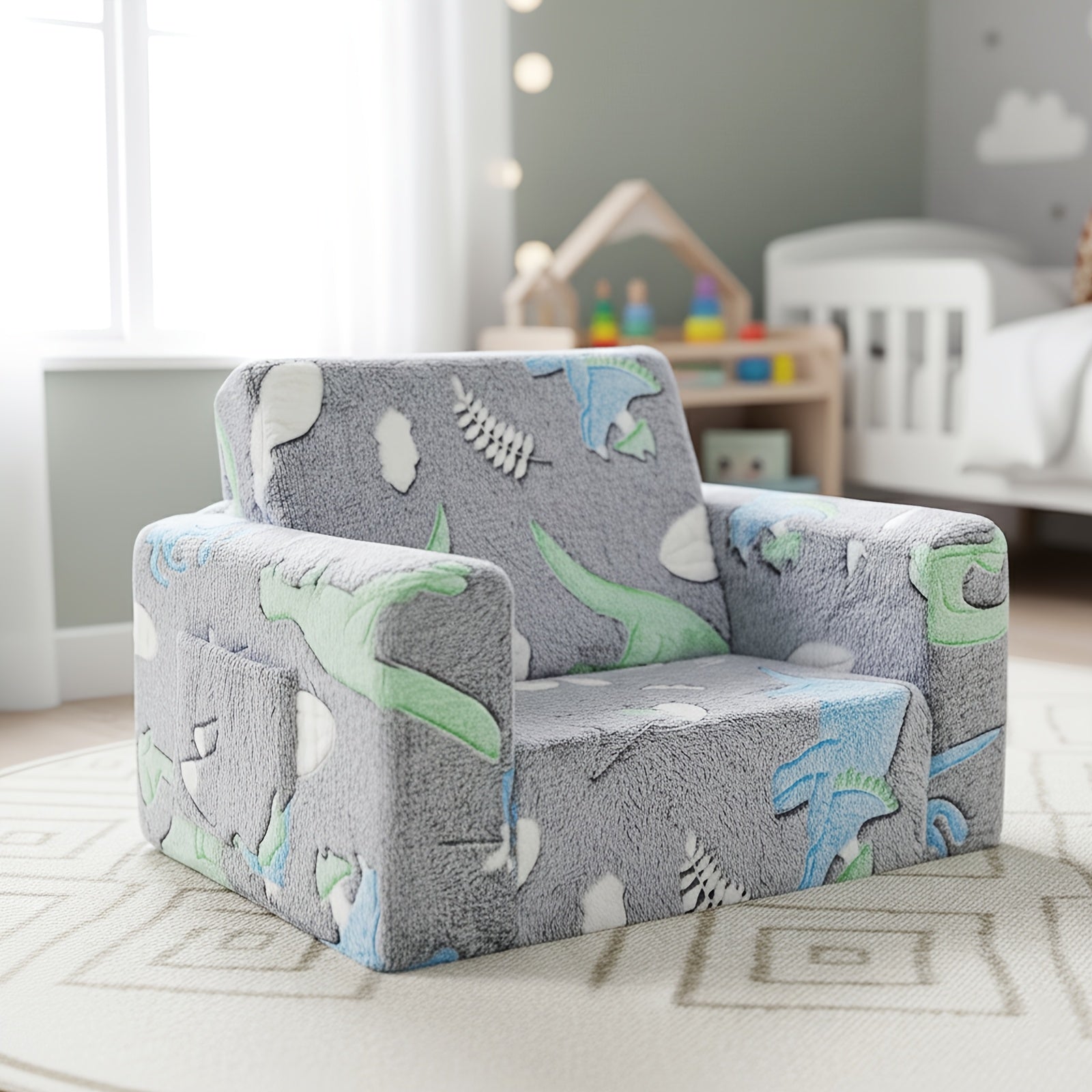 Tiita 2-In-1 Kids Sofa Bed Chair, Foldable Plush Lounger with Comfy Armrest, Machine Washable, Stackable, Multipurpose Furniture for Various Rooms