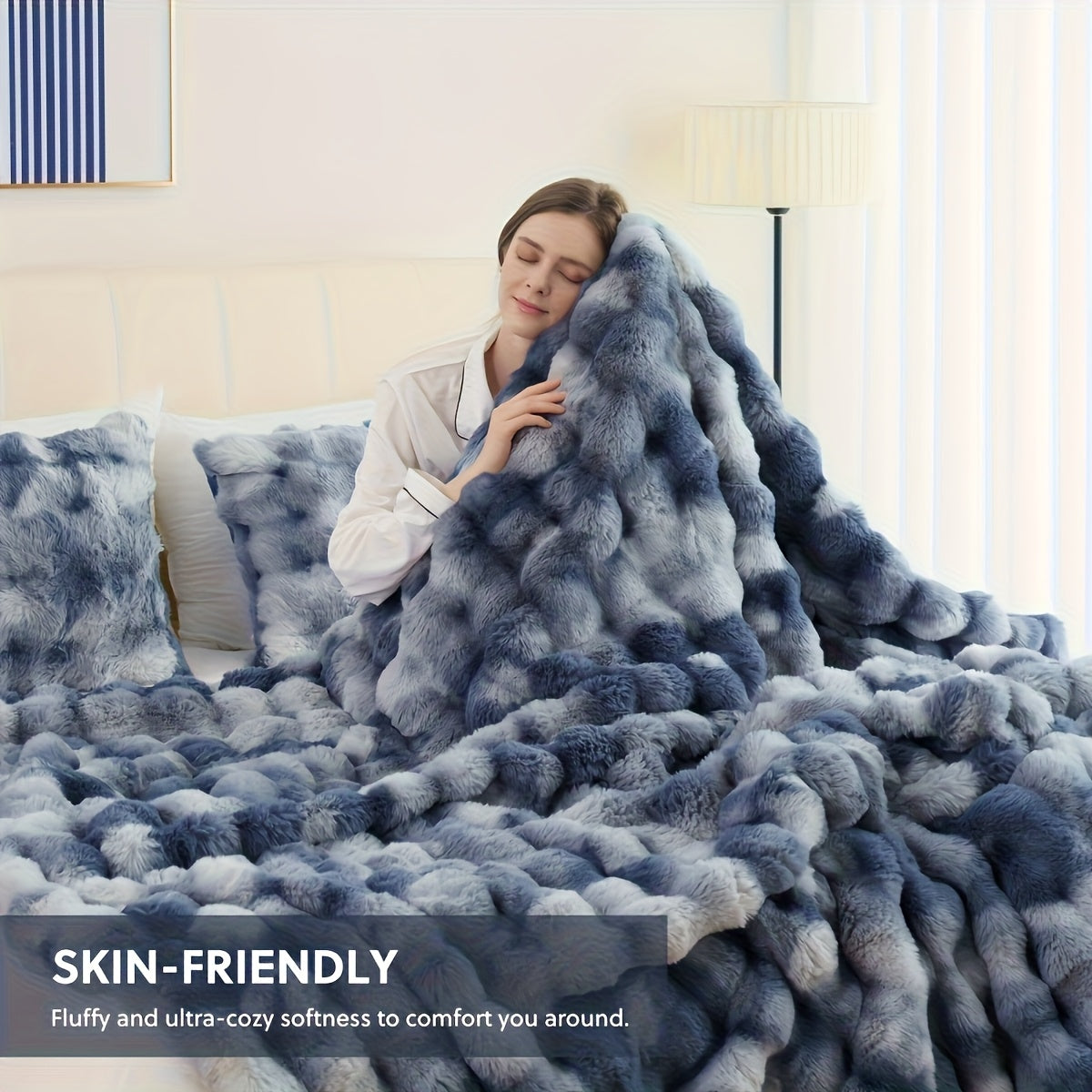 Faux Fur Heavy Plush Throw Blanket – Super Soft Warm Cozy Fleece Blanket for Couch Bed & Travel, All-Season Gift Blanket