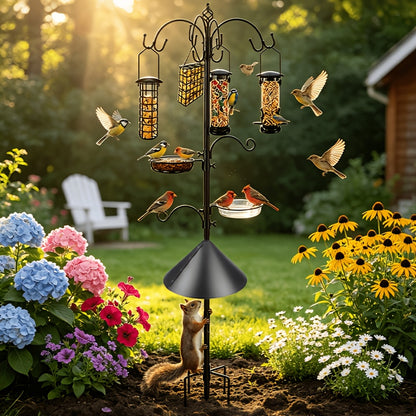 Bird Feeder Pole Set Squirrel Proof 91"/94" Heavy Duty Shepherd Hook with Squirrel Baffle, Metal Tray, Bird Feeder Cage & Bird Bath Dish – Outdoor Wild Bird Feeding Station for Garden Canada