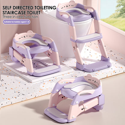 Foldable Potty Training Toilet for Toddlers 3-in-1 with Height Adjustment, Splash Guard, Anti-Slip Steps & Soft Seat – Converts to Real Toilet Seat, Step-by-Step Guide Included – Pink/Lavender, Boys & Girls