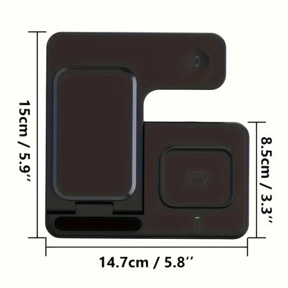 Apple Ecosystem 3-in-1 Wireless Charging Station for iPhone 17 16 15 14 13 12 & iWatch 10 9 8 7 SE & AirPods 4 3 2 Pro – Anti-Slip Fast Charging Dock, Space-Saving All-in-One Charger Stand for Bedroom Office Travel