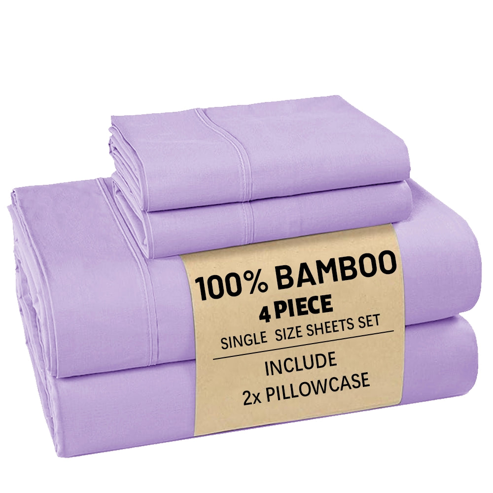 Bamboo Bed Sheet Set 3/4pcs – Soft Breathable Deep Pocket Sheets for Hot Sleepers, Durable Stitching, Twin Full Queen King, 11 Colours Including Assorted