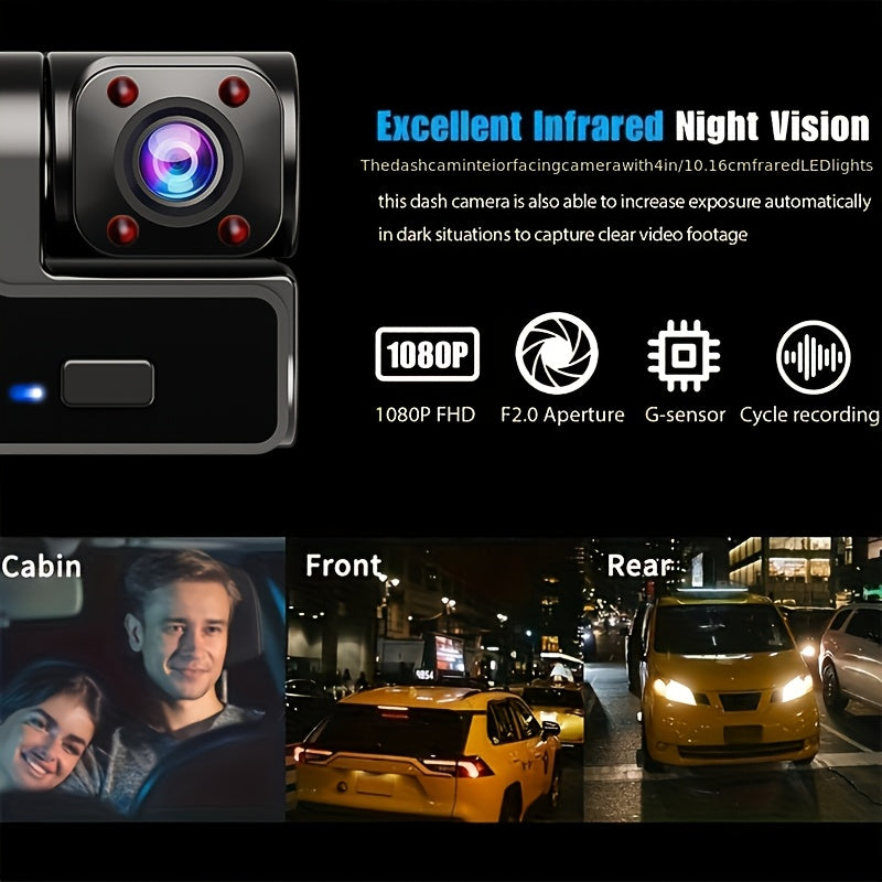 [ Triple Camera Dash Cam with Dual Front & Inside Car & Reversing Camera-Dash Camera for Cars] WIFI, G-Sensor, Loop Recording, Night Vision, Motion Detection, Parking Monitoring - for Taxi, Truck, SUV, Sedan - Car Accessories, 16GB/32GB(optional)