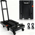 SPACEKEEPER Folding Hand Truck, 500 Lbs Heavy Duty Foldable Luggage Cart, 6 Wheels Utility Dolly Platform Cart with 2 Elastic Ropes, Portable Collapsible Dolly Cart with Extendable Base, Black Folding Cart, Travel, Moving, Shopping, Industry, Office