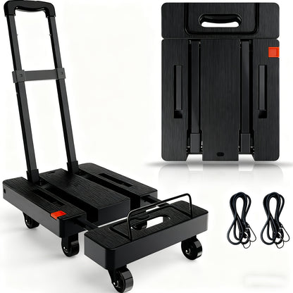 Folding Hand Truck 500 Lbs Heavy Duty, 6-Wheel Collapsible Dolly Cart with Extendable Base, Adjustable Telescoping Handle, 2 Elastic Ropes, Portable Luggage Cart for Moving Shopping Travel Industry