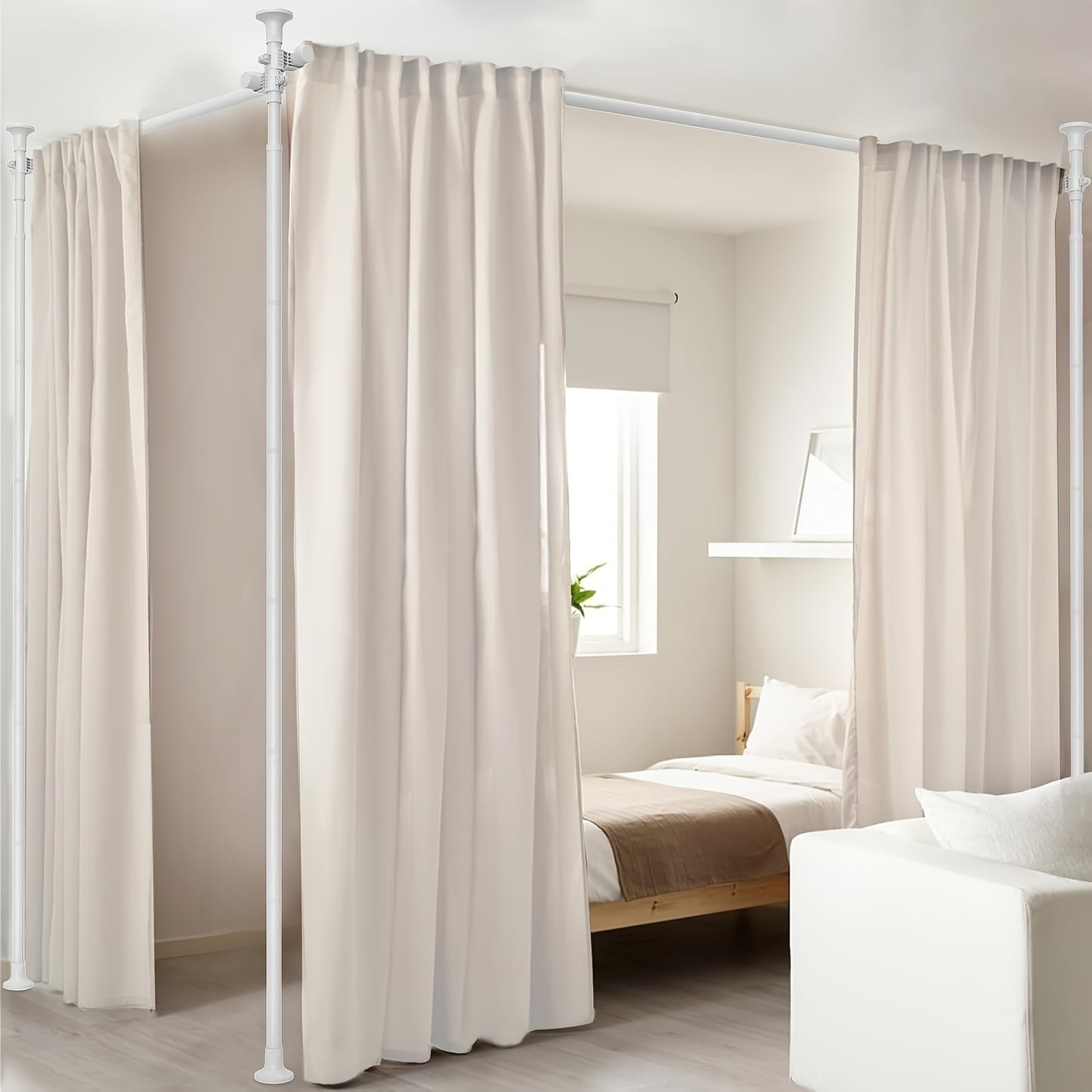 Tension Curtain Rod Floor to Ceiling No Drill – Adjustable Heavy Duty Freestanding Room Divider, 28-139" Wide 48-120" High, 55lb Capacity, Black & White | Canada