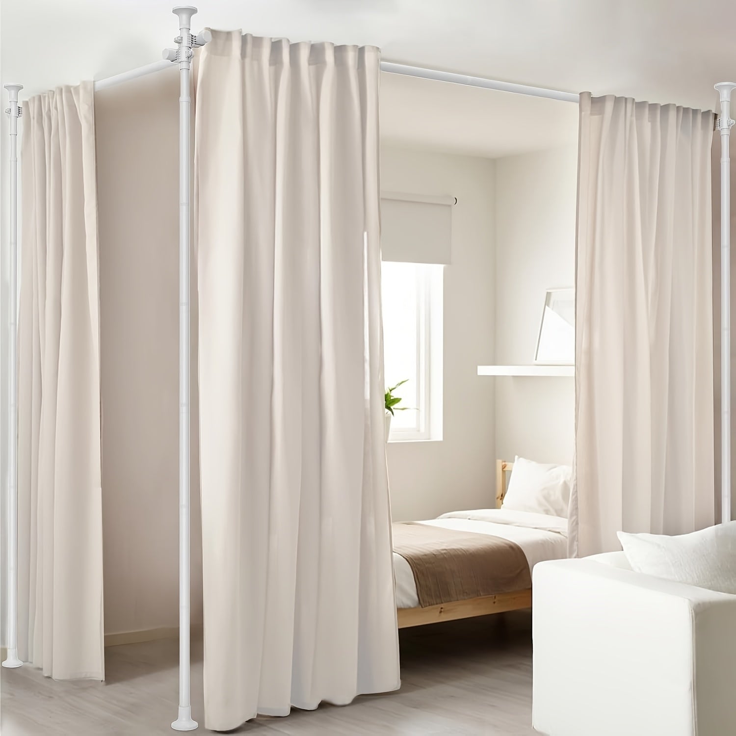 Tension Curtain Rod Floor to Ceiling No Drill – Adjustable Heavy Duty Freestanding Room Divider, 28-139" Wide 48-120" High, 55lb Capacity, Black & White | Canada