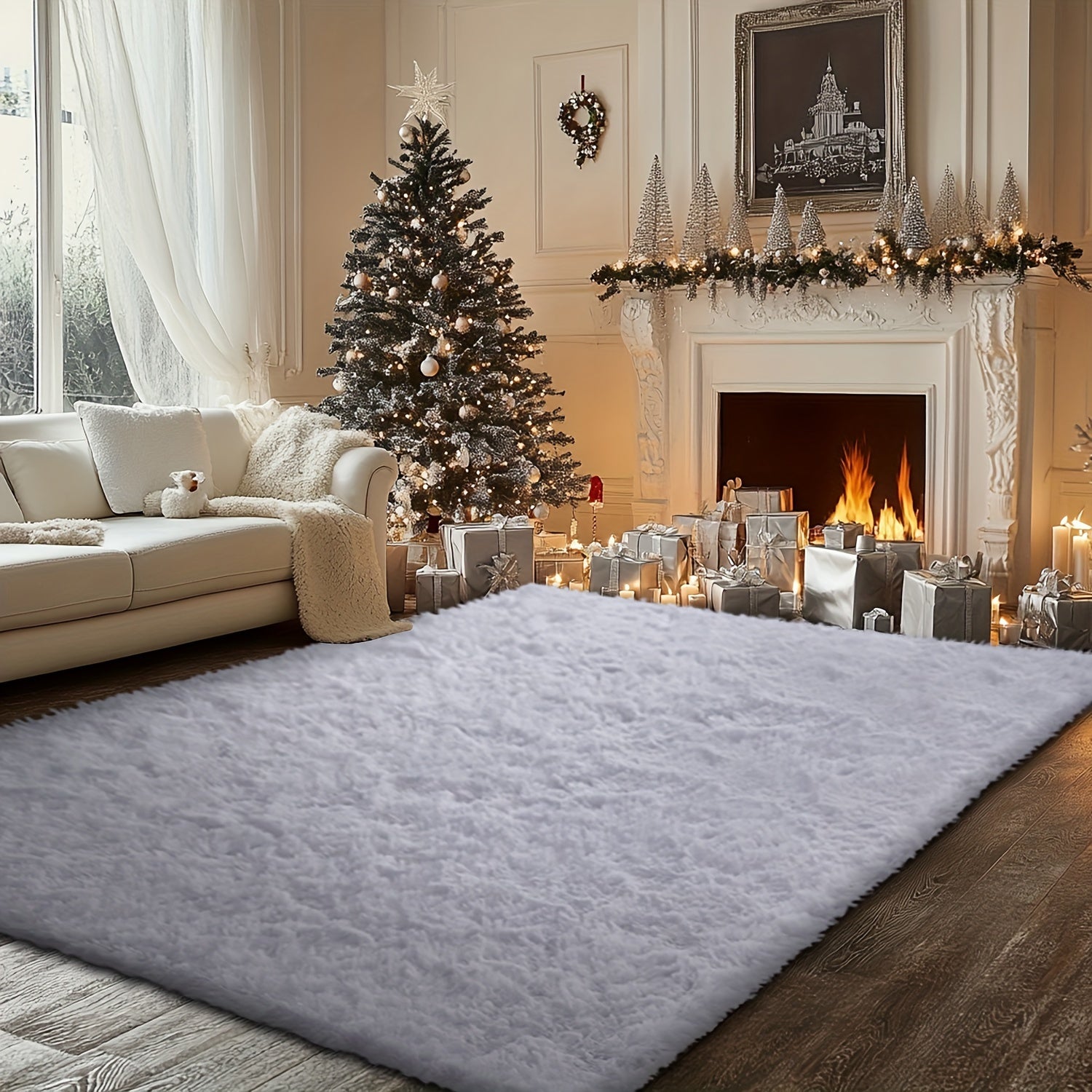 Fluffy Soft Area Rug – Luxury Non-Slip Indoor Carpet for Living Room, Bedroom & Home Decoration, Ultra-Plush Floor Rug, 7 Colours & 5 Sizes, Tie-Dye Black White Navy Blue Grey
