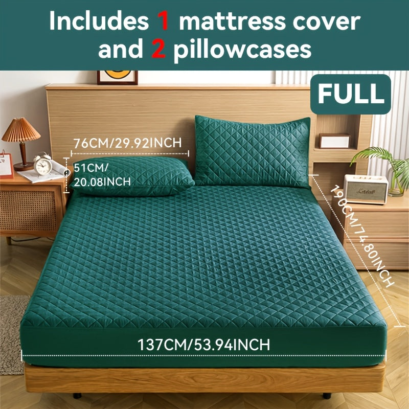 Waterproof Mattress Protector with Embossed Design – Non-Slip Thickened Cover, 21" Deep Pocket, Optional Pillowcase, Twin Full Queen King, 19 Colours