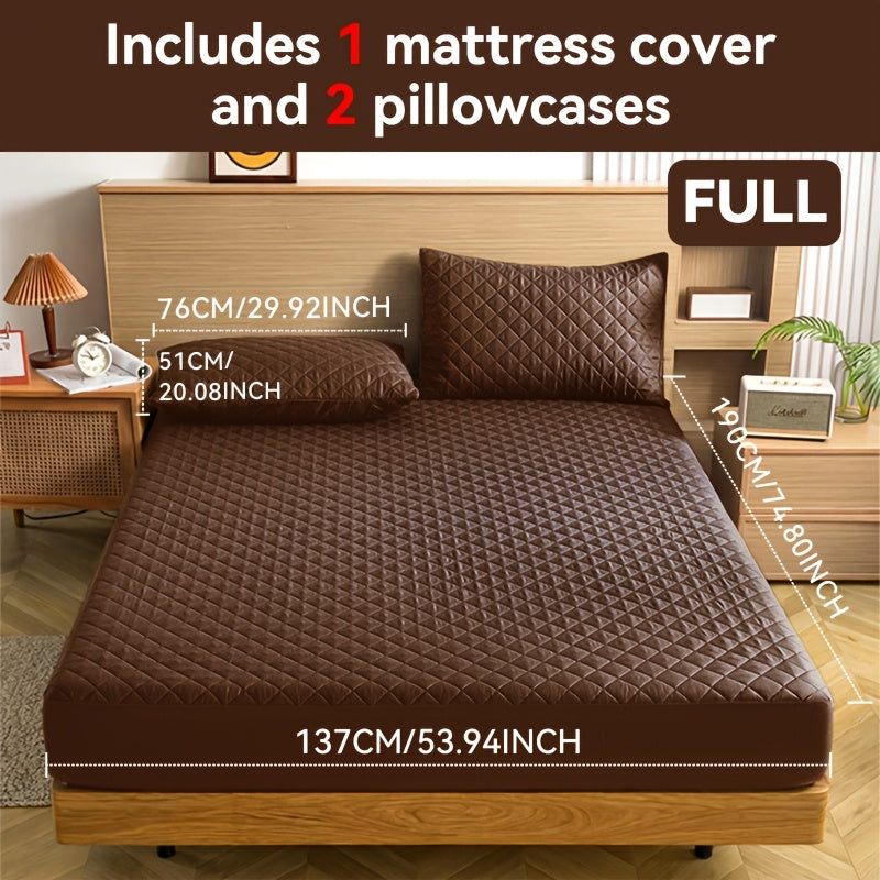 Waterproof Mattress Protector with Embossed Design – Non-Slip Thickened Cover, 21" Deep Pocket, Optional Pillowcase, Twin Full Queen King, 19 Colours