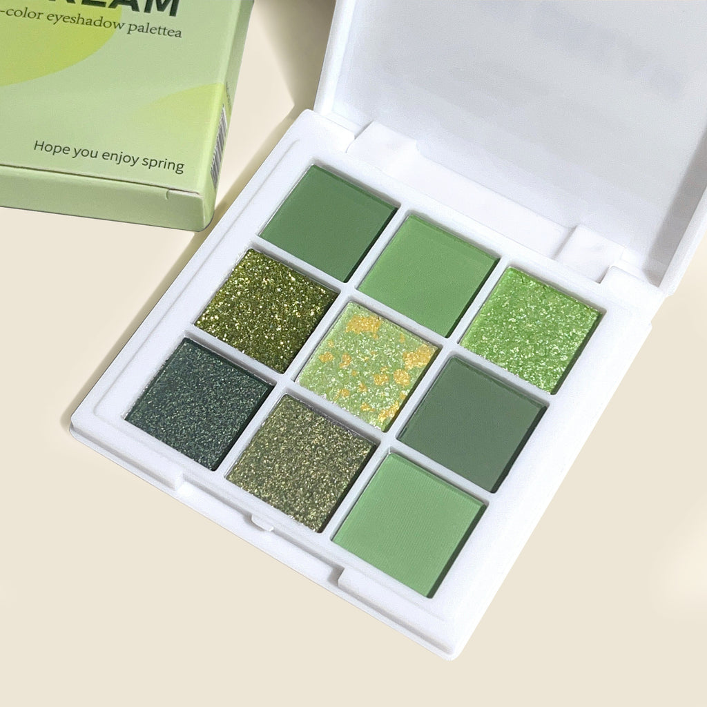 Avocado Green 9 Color Eyeshadow Palette - Features Bright Matte And Shimmery Finishes, Highly Pigmented Glitter Eye Makeup Palette, Water-Resistant, Long-Lasting, Makeup, Ideal for Music Festivals, Parties, And Everyday Use